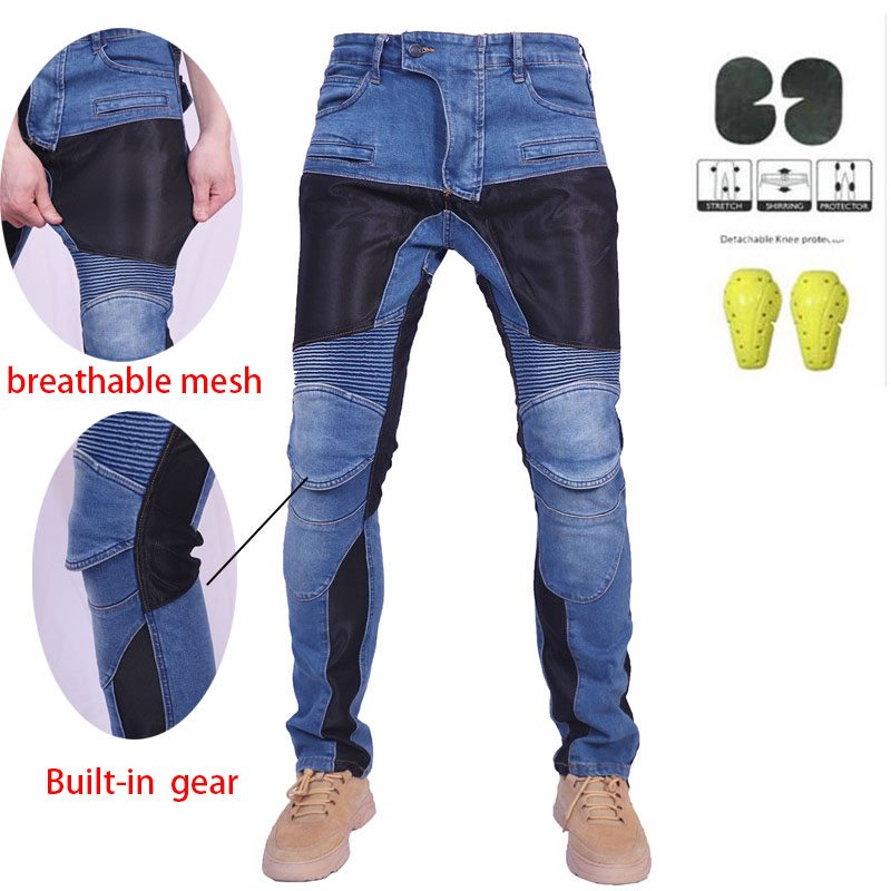 Cycling Gear Pants - メンズ夏用通気性バイクライディングジーンズ、アウトドアモトクロスバイクサイクリングパンツ（プロテクター付き）