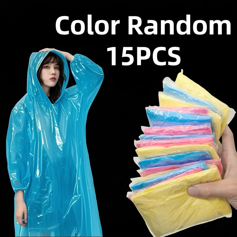 Yellow Cycling Gear - 15/30個 ランダムカラー 大人用使い捨て透明レインポンチョ - 軽量折りたたみ式緊急レインギア、レッド/ブルー/イエロー、通気性のあるプラスチック素材、ハイキング、釣り、サイクリング、その他のアウトドアアクティビティに最適、カラフルなカラーセレクション、ポータブル収納バッグ