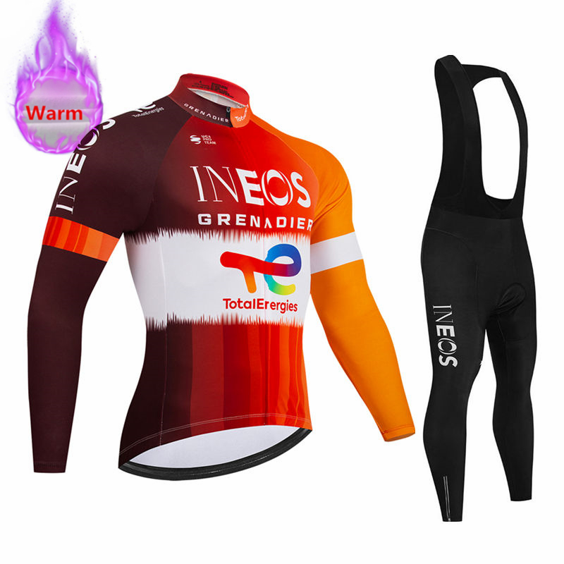 Cycling Gear Winter - Ineos チーム冬用長袖サーマルフリースサイクリングジャージセットビブパンツ Ropa Ciclismo 自転車服 MTB
