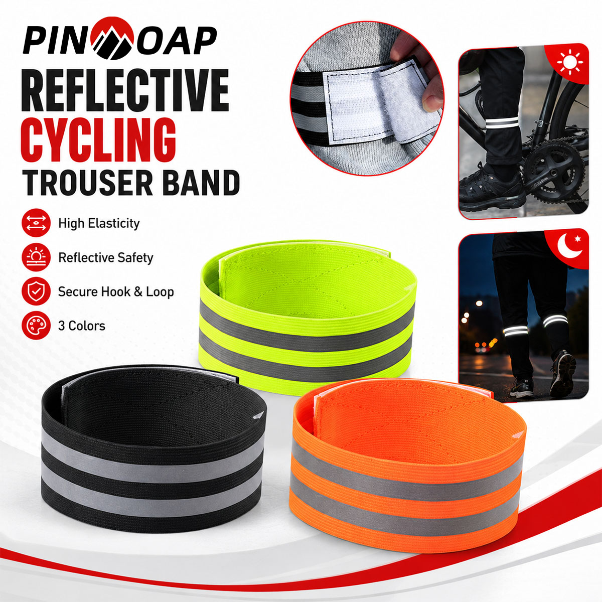 Cycling Gear Pants - PINMOAP 1/2個 自転車用パンツレッグストラップ 反射材付きズボンクリップ アンクルラップ MTB