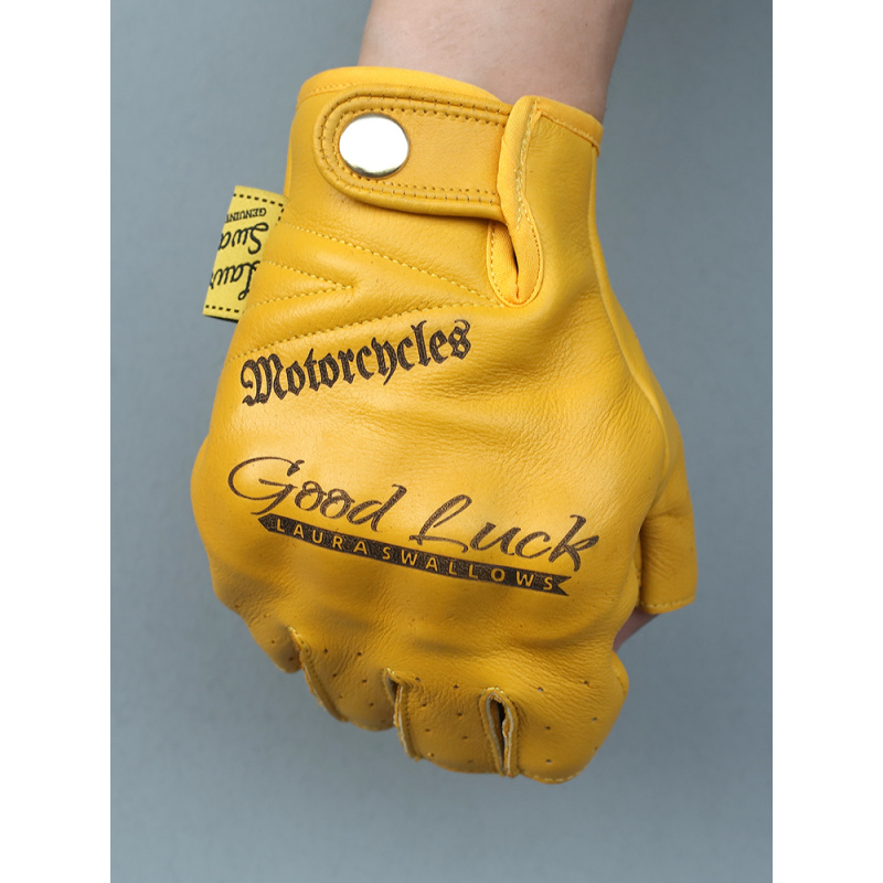 Yellow Cycling Gear - 夏用黄色牛革ハーフフィンガーバイクグローブ、オープンフィンガーライディング、アウトドアレトロ、本革耐摩耗性ギア、ライディンググローブ