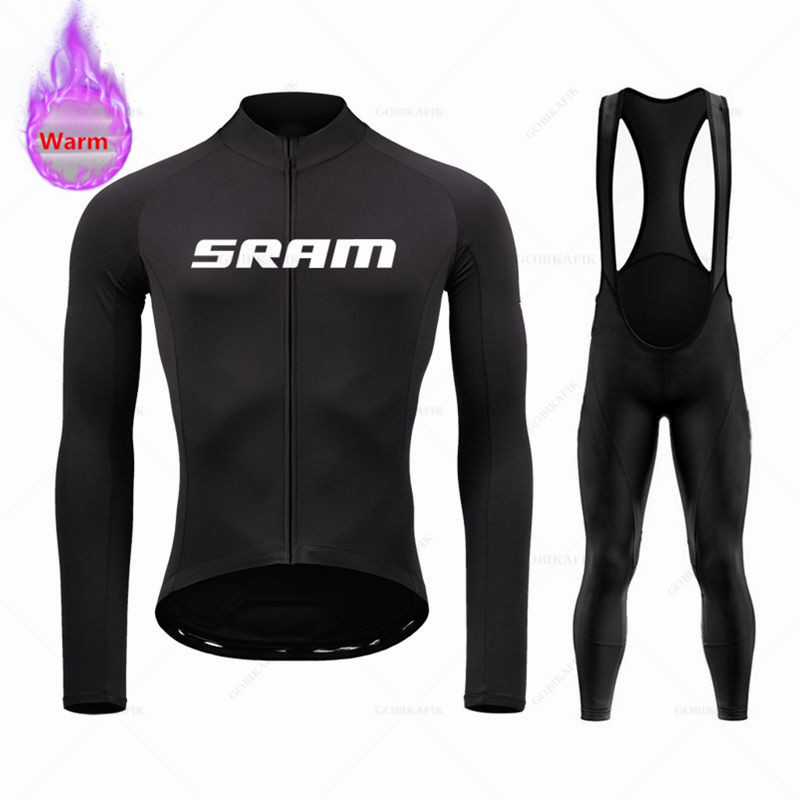 Cycling Gear Winter - Sramチーム-サーマルフリースサイクリングウェアセット,マウンテンバイクユニフォーム,ビブパンツ,冬
