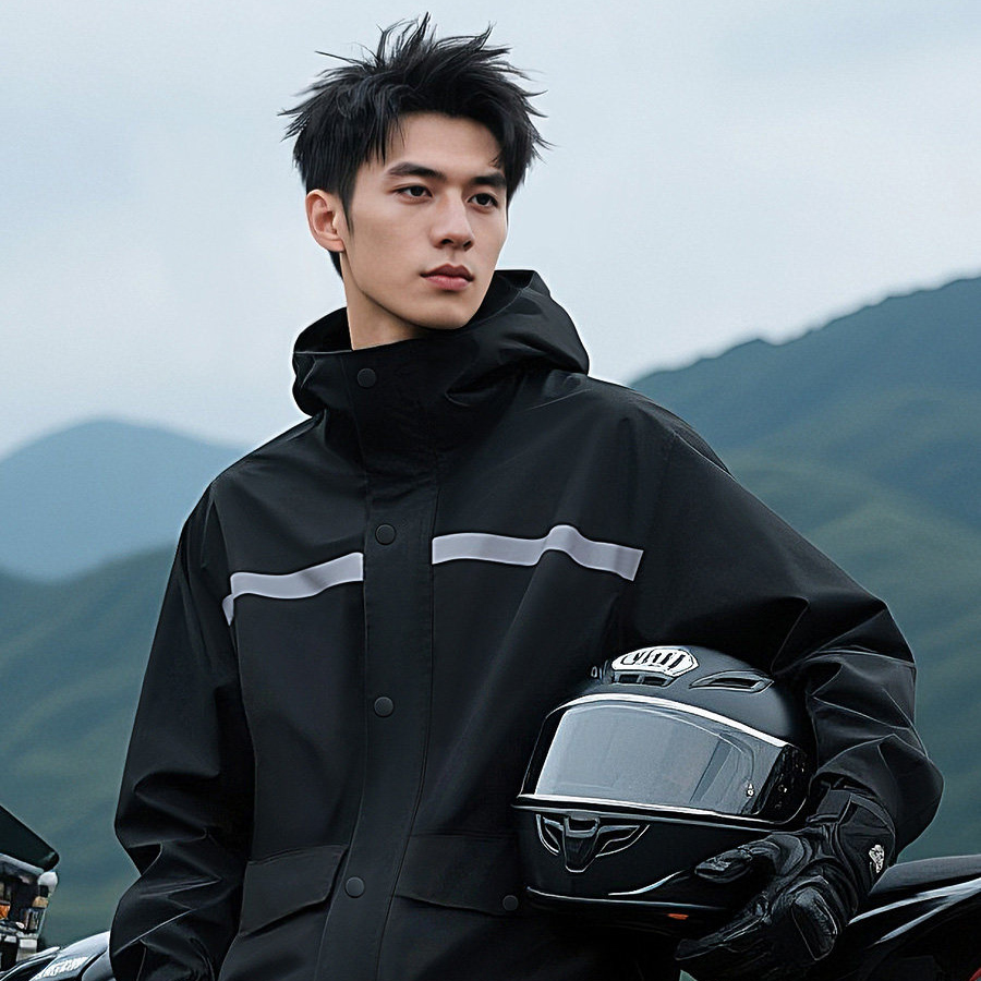 反射ストリップ付き防水分割レインスーツ、フード付きレインコー - Cycling Gear Pants のレビューと価格